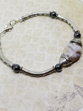 Silver Hazy Gray Stone and Pearl Bracelet