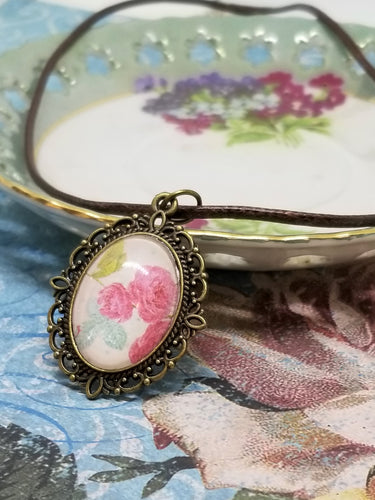 Framed Rose Corded Necklace