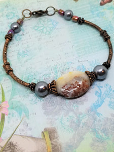 Antique Copper Stone and Pearl Bracelet