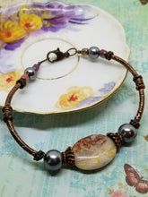 Antique Copper Stone and Pearl Bracelet