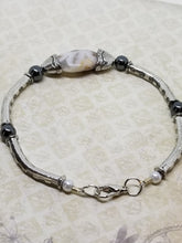 Silver Hazy Gray Stone and Pearl Bracelet