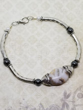 Silver Hazy Gray Stone and Pearl Bracelet