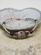 Silver Hazy Gray Stone and Pearl Bracelet