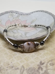 Silver Hazy Gray Stone and Pearl Bracelet