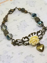 Antique Heart and Ivory Flower Bracelet