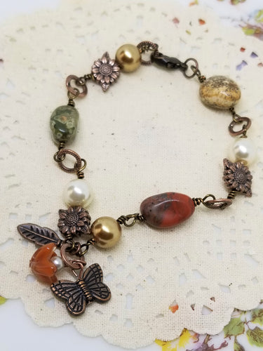 Sunflowers Butterfly and Pebble Bracelet