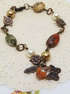 Sunflowers Butterfly and Pebble Bracelet