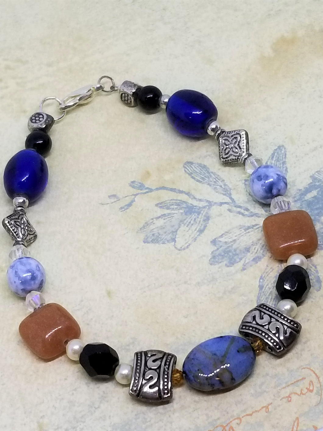 Sea Blue Metal and Beaded Bracelet