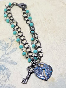 Turquoise Lock and Key Bracelet