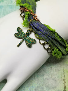 Dragon Fly Cloth and Chain Bracelet