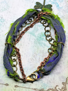 Dragon Fly Cloth and Chain Bracelet