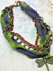 Dragon Fly Cloth and Chain Bracelet