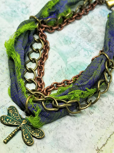 Dragon Fly Cloth and Chain Bracelet