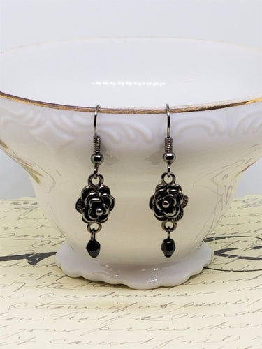 Romantic Black Rose Drop Earrings