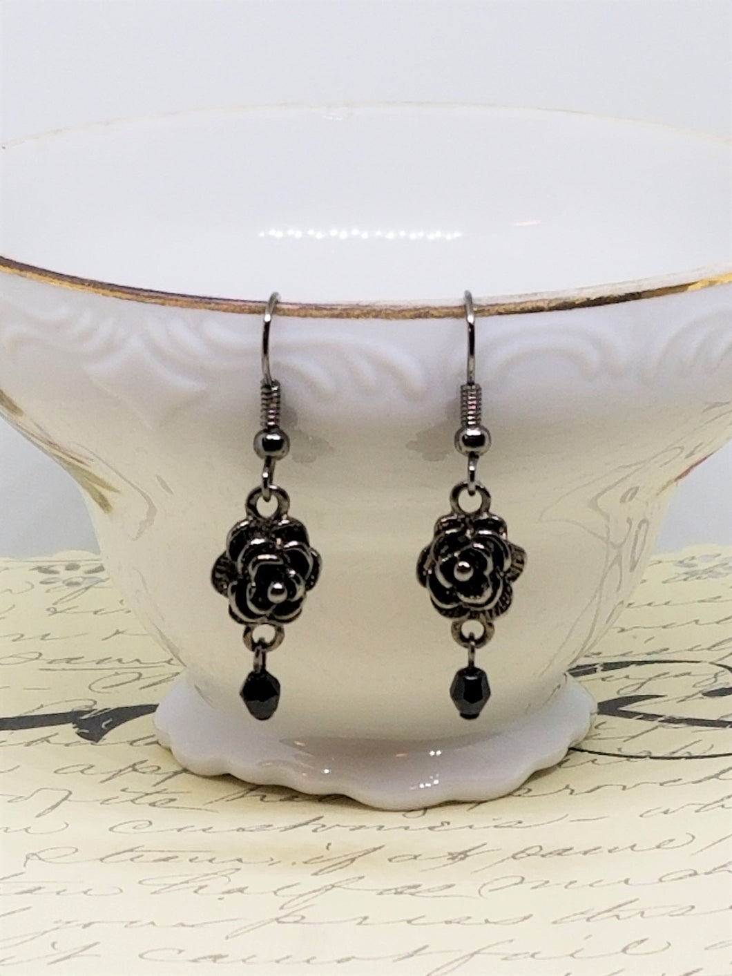 Romantic Black Rose Drop Earrings