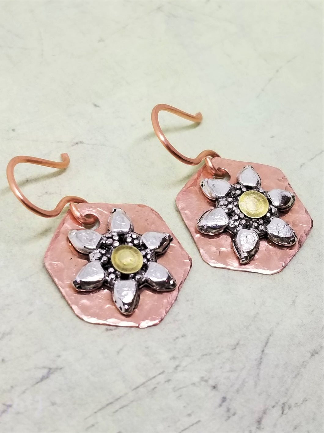 Copper and Silver Starburst Earrings