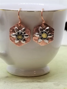 Copper and Silver Starburst Earrings