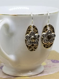 Brass and Silver Swirl Floral Earrings