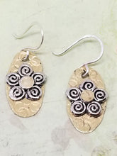 Brass and Silver Swirl Floral Earrings