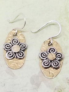 Brass and Silver Swirl Floral Earrings