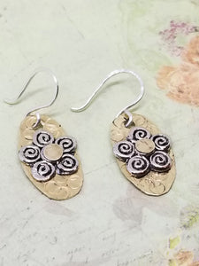 Brass and Silver Swirl Floral Earrings