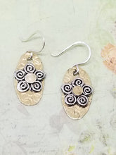 Brass and Silver Swirl Floral Earrings