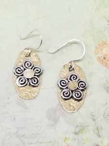 Brass and Silver Swirl Floral Earrings