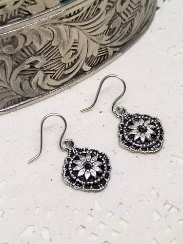 Silver Floral Drop Earrings