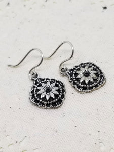 Silver Floral Drop Earrings