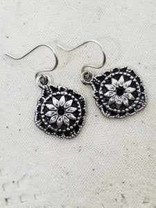 Silver Floral Drop Earrings