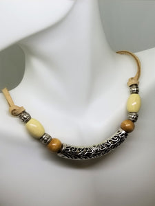 Silver Metal and Suede Necklace