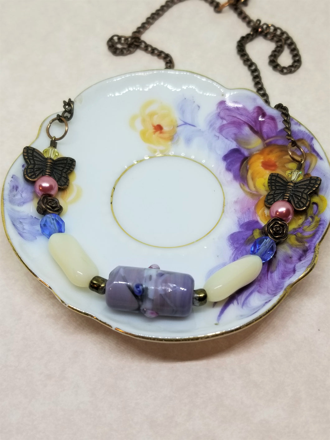 Lavender Flower and Butterfly Necklace