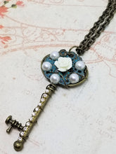 Ivory Rose and Pearl Key Necklace