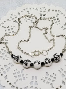 Dainty Black Floral Silver Necklace