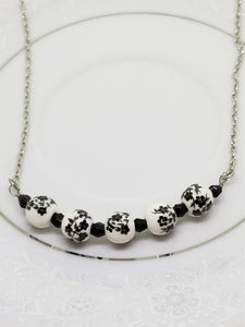 Dainty Black Floral Silver Necklace