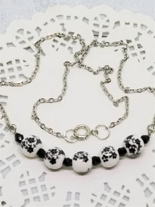 Dainty Black Floral Silver Necklace