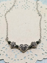 Silver Heart and Roses Necklace