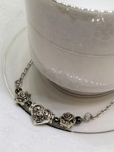 Silver Heart and Roses Necklace