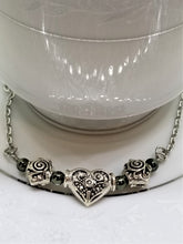 Silver Heart and Roses Necklace