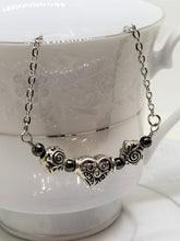 Silver Heart and Roses Necklace